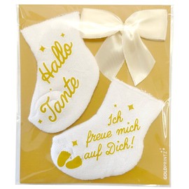 goldprintz I Du wirst Tante I Pregnancy Announcement I Gold Printed Baby Sock with Postcard I We Get a Baby Announcement I Baby Announcement Pregnancy I Baby News Announcement