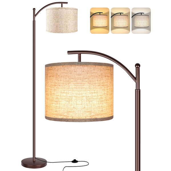 ROTTOGOON Floor Lamp for Living Room, LED Tall Industrial Standing Lamp Reading for Bedroom, Office (9W LED Bulb, Beige Lampshade Included) -Oil-Rubbed Bronze