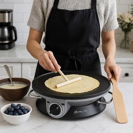Morning Star Electric Crepe Maker, 13 Inch Nonstick Multi-Function Tortilla Machine, Ideal for Crepes, Pancakes & Roti, Wooden Spatula & Batter Spreader Included, Gift for Easter.