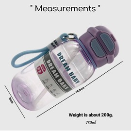 780Ml Double Drinking Straw Portable Cute Plastic Water Bottle With Handle for Children's, kids, student Go To Outdoor Sports Activity - Anti-Leak Water Bottle in 4 Colors WORTH 2 SPEND (Purple)