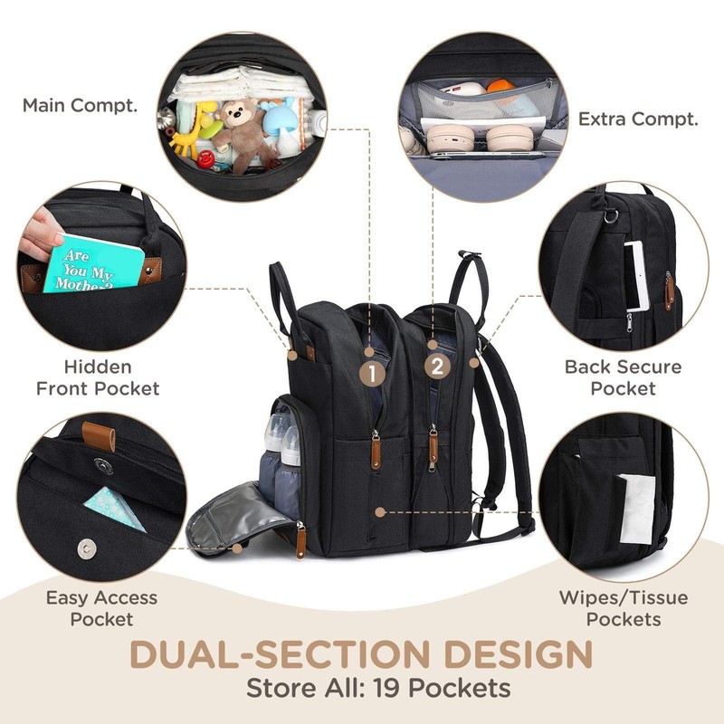 Qualyphant Extra Large Diaper Bag Backpack for Two Kids Twins