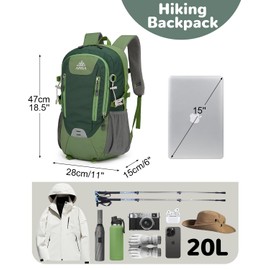 Outplea 20L Small Hiking Daypack Men Women, Multi-Pocket Travel Backpack, Reflective Hiking Daypack with Chest Strap, Rucking Backpack for Outdoor Sport, Green