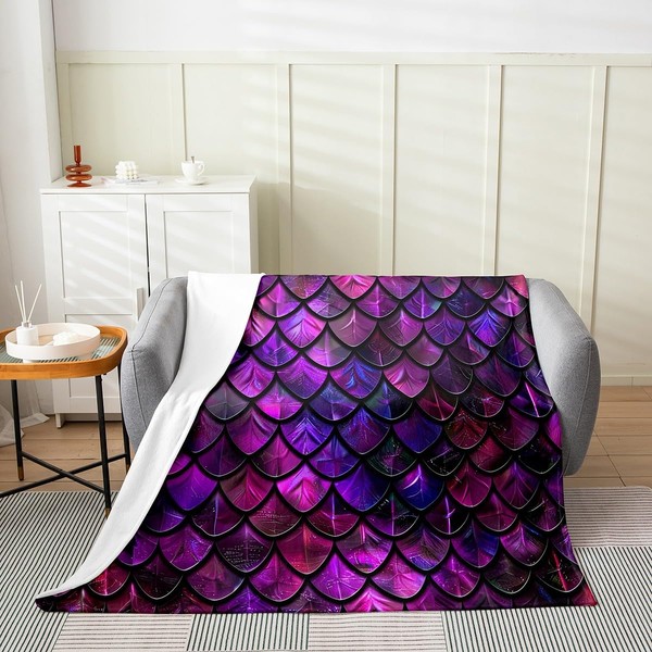 Erosebridal Purple Scales Blanket,Ocean Nautical Mermaid Scales Throw Blanket,Fish Scales