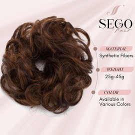 SEGOHAIR Hairpiece with Elastic Band, Voluminous Messy Bun Scrunchie Scrunchie with Hair, Bridal Hairstyles Messy Bun Bun Hairpiece for Women Girls Coffee Brown to Dark Brown 25 g