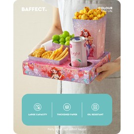 Baffect Movie Night Snack Trays 120 PCS, Include 20 Mermaid Party Snack Trays, 20 Popcorn Boxes, 20 Salad Bowls, 20 Nacho Bowls, 20 Invitations & 20 Party Favors (Pink)