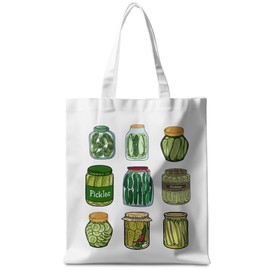 CSHVJ Pickle Print Tote Bag, Reusable Grocery Bag, 14 x 16inches, Unisex-Adults, Female, Cotton, Women's Accessories, Adult, Christmas, Graduation, Anniversary, Beach, Travel, Office, Shopping, Gift