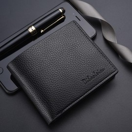 Tokaneit Men's Premium Leather Wallet, Men's Wallet, Black Leather Wallet with Coin Compartment, Wallet with 3 Card Slots, black, Classic