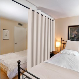 H.VERSAILTEX Wide Blackout Room Darkening Rich Quality of Textured Linen Patio Door Curtains Home Fashion Window Panel Drapes with 16 Grommets - 100 inch Wide by 96 inch Long - Heather Ivory