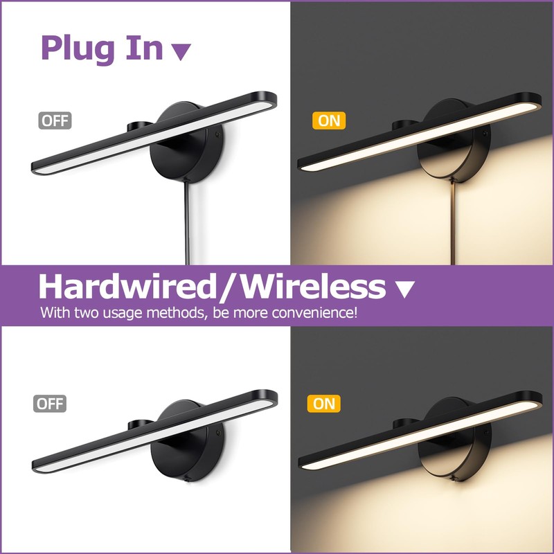 TYhogar 15.75" Plug in/Hardwired Bathroom Vanity Light Fixtures Modern Black