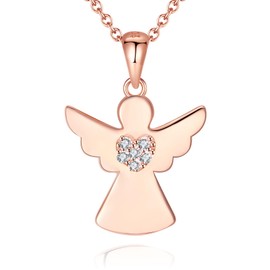 Jrêveinfini Guardian Angel Necklace Women Girls 925 Silver with Pendant, Christening Gift for Girls Women, Adjustable 40 + 5 cm, Sterling Silver, Cubic Zirconia