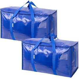 TICONN 2 Pack Extra Large Moving Bags with Zippers & Carrying Handles, Heavy-Duty Storage Tote Moving Boxes for Space Saving (2 PK, 18 Gallon)