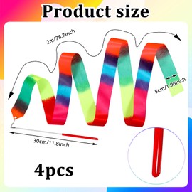 LXUEJIE 4 PCS Rainbow Dance Wands Ribbon Streamers, 78.7 Inch Pink & Colorful Gymnastics Ribbon Dancer Wand Soft Rainbow Twirling Dance Streamers for Talent Shows Artistic Dancing