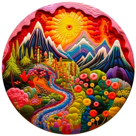 Bgraamiens Puzzle 3D Visual Needle Point Style Gorge with Flowers 1000 Pieces Round Puzzle for Adult,Colorful Puzzle for Adult