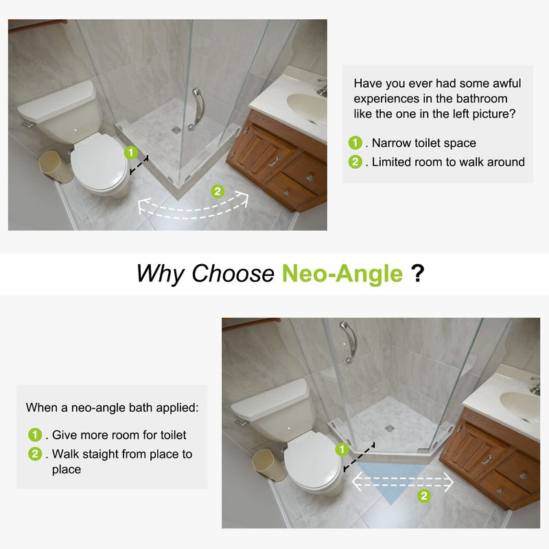 Naiture Neo-Angle Shower Curtain Rod Stainless Steel with Ceiling Support,
