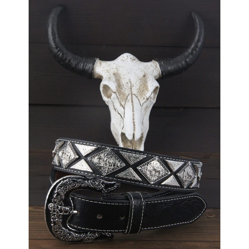 URAMAN Mens Western Belt Cowboy Country Concho Leather Belt for
