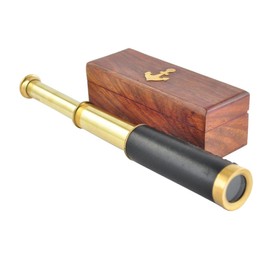 Nautical Replica Hub Antique marine brass pocket telescope 12" with wooden box