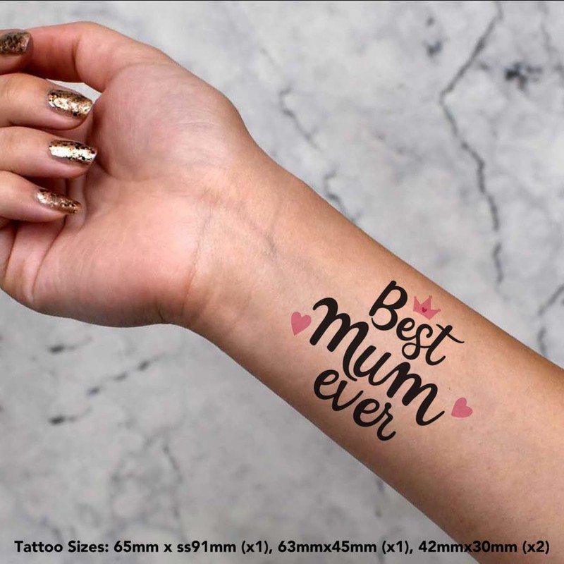 4 x 'Best Mum Ever' Temporary Tattoos - Water Resistant,