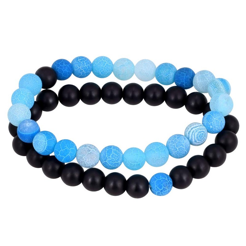 Jenbert 2Pcs Distance Bracelets Set Agate Stone Beads Friendship Bracelets
