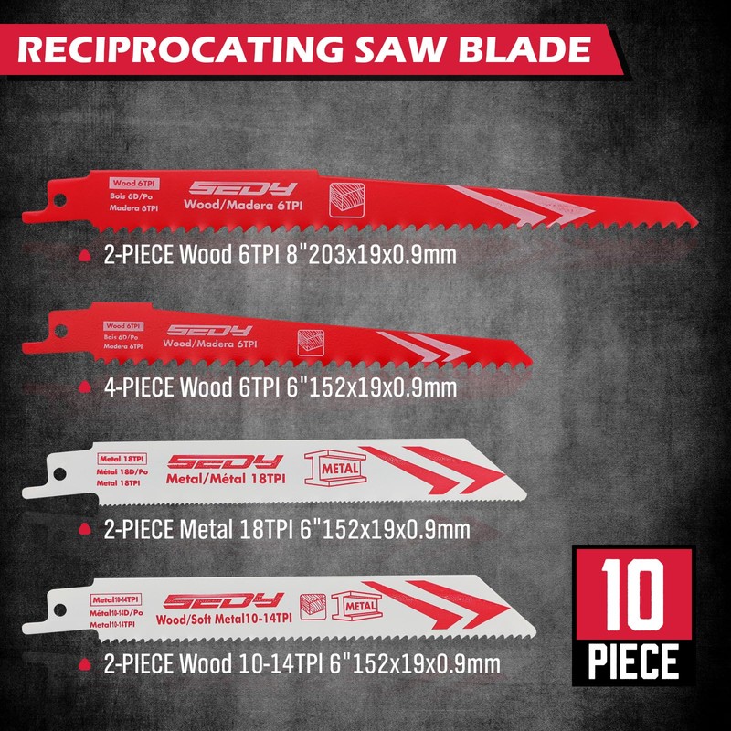 10-Piece Ultimate Reciprocating Saw Blade Set, Premium 6 & 8