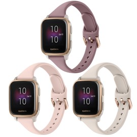 3-Pack Slim Bands Compatible with Garmin Venu/Venu Sq 2, 20mm Soft Slim Silicone Sport Replacement Wristband Straps for Women Men (Smoke Violet+Pink Sand+Starlight)