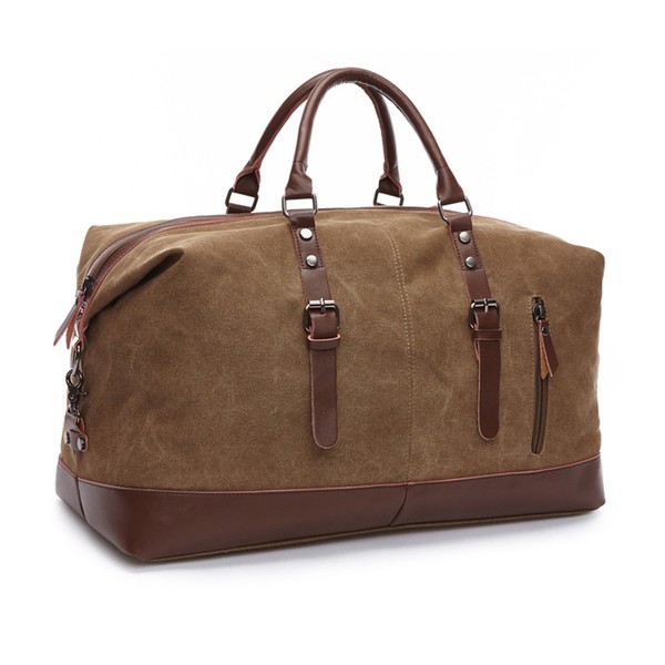 Seamand Coffee Canvas PU Leather Travel Tote Duffel Bag Carry