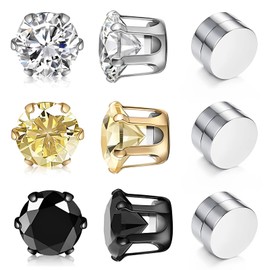 Xinjieda 3 Pairs Magnetic Earrings for Men Magnetic Earrings clip on earrings men Set, Non Pierced Magnet Design Fake Ear Stud Stainless Steel Mens Earrings Diamond Magnet Earrings for Men Gift