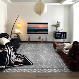 DweIke 6x9 Area Rug for Living Room, Machine Washable Rug Carpet for Rooms Decor, Low Pile Soft Large Rugs with Rubber Backing, Non-Slip Throw Carpets for Bedroom Apartment Home Room, Grey