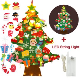 3Ft Felt Christmas Tree For Kids,Diy Wall Hanging Mounted Xmas Tree With string Lights,Velcro Fuzzy Felt Tree Xmas Gifts With 35pcs Detachable Ornaments For toddlers Home Christmas Decorations Indoor