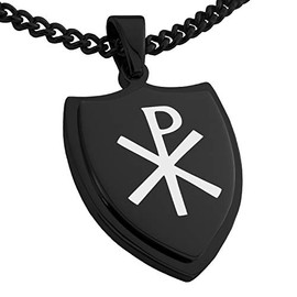 Tioneer Black Stainless Steel Chi Rho Shield Pendant Necklace