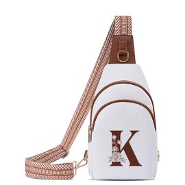 Initial Women Crossbody Bag Sling Shoulder Purse Fanny Pack Side Cross Body Travel Small Leather Belt Backpack Mother Sister Best Friend Girlfriend Christmas Xmas Mom Her Daughter Unique Birthday Gift