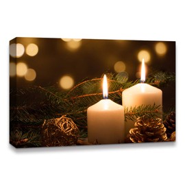 IDEA4WALL Canvas Wall Art Christmas Candles for Celebration Painting Artwork for Home Prints Framed - 24x36 inches