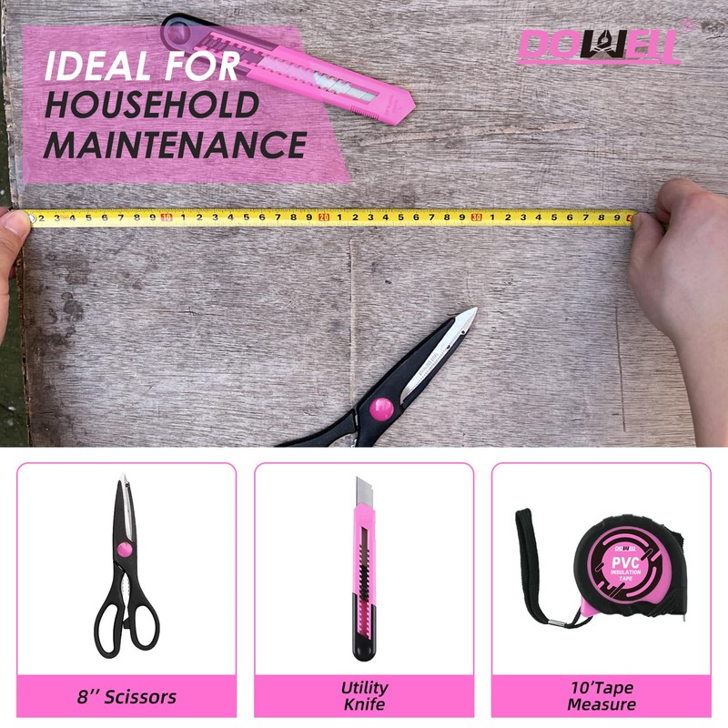 DOWELL 40 Pieces Home Tool Set Pink, General Household Hand