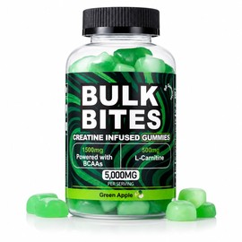 Bulk Bites 7000mg Creatine Gummies – High Strength Creatine Monohydrate Complex with BCAA & L-Carnitine | Sugar-Free Vegan Pre Workout Gummies, Muscle Growth, Energy & Recovery – 90 Gummies