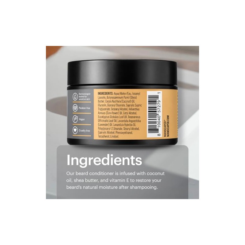 MANSCAPED Acondicionador Ultrapremium para Barba, Suavizante Sin Enjuague Con Aceites