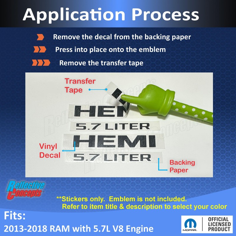 HEMI 5.7 Liter Emblem Overlay Decal - 2013-2018 Ram -