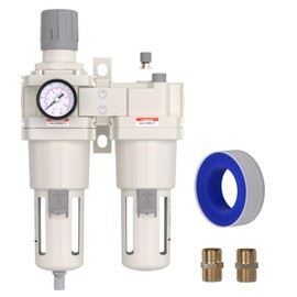 AIRZOE 1" NPT Compressed Air Filter Regulator Lubricator Combo, Air Compressor Water Separator AC5010-10,5 Micron Brass Element Semi-Auto Drain,0-145 psi Gauge