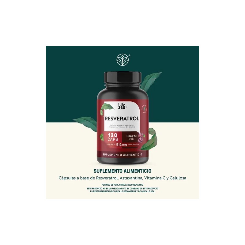 Resveratrol Life 360+ 120 Cápsulas A Base De Resveratrol, Astaxantina
