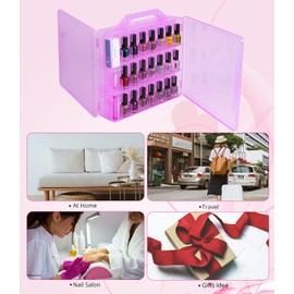 DreamGenius Nail Polish Organizer Case for 48 Bottles, Double Side Gel Nail Polish Holder with Adjustable Dividers, Portable Nail Polish Storage Organizer with 2 Nail Separators, Purple