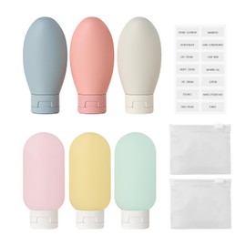 6-Piece Travel Set with 1 Piece Full English Label and 2 Piece Storage Bag, Empty Travel Bottles for Toiletries