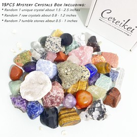 15Pcs Mystery Crystals and Healing Stones, Natural Healing Crystals with Information Guide, Surprise Crystals Gift Set