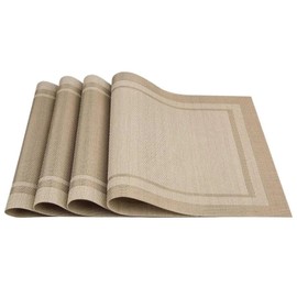 haruju Placemats, Table Mat, Set of 4, PVC, Washable, Anti-Slip, Insulated, A (Beige)