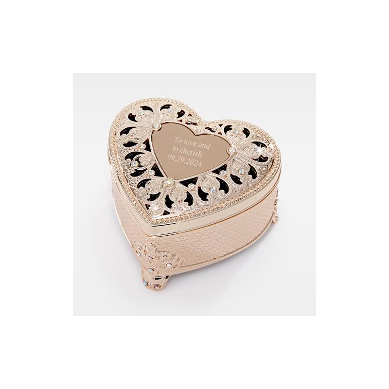 THINGS REMEMBERED Engraved Gold Heart Anastasia Clover Jewelry Box (Free