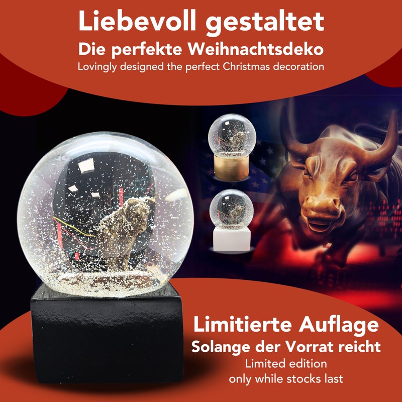 10010 Snow Globe Stock Exchange, Glass Globe Bull & Bear,