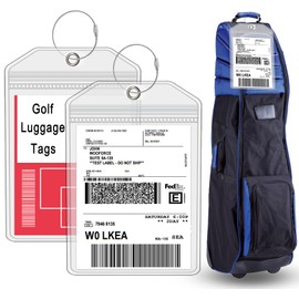 Extra Large Golf Luggage Tag 9" x 6 ", Shipping Label Holder for Golf Bag- Plastic Waterproof Zipper Pouch - PVC Luggage Tag Holders for Ship Sticks 2 Packs