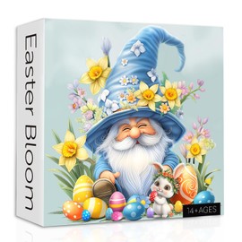 Easter Gnome Bunny Puzzles for Adults 1000 Pieces, Cute Rabbit Flower Jigsaw Puzzles, Spring Garden Easter Eggs Puzzle as Home Decor