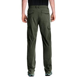 clothin Men's Elastic-Waist Travel Pant Stretchy Lightweight Pant Multi-Pockets Quick Dry Breathable(Moss M-32)