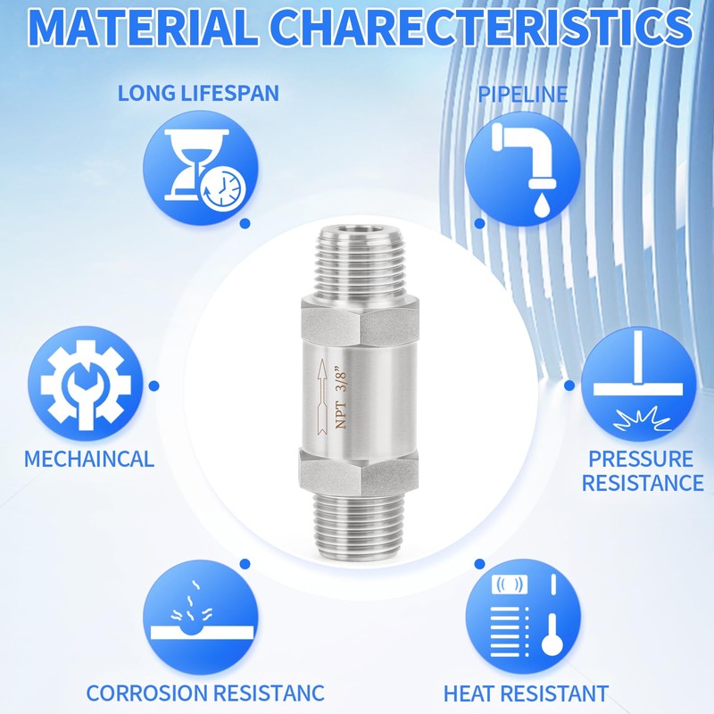 ChillWaves 304 Stainless Steel In-Line Split Check Valve 3/8" NPT