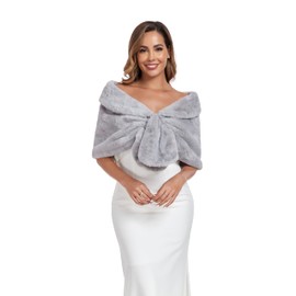 Fttyeiby Faux Fur Shawl Wrap Stole Shrug Winter Bridal Wedding Scarf Wrap Evening Party Cover Up for Women Gray