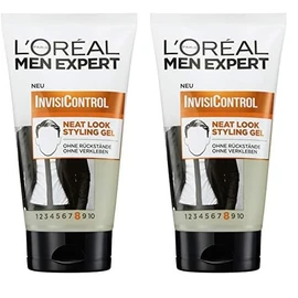 L'Oréal Men Expert Neat Look Styling Gel for Men, Hair Gel for Nourished and Natural Hair Styling, Men's Hair Styling for a Matte Finish, InvisiControl, 2 x 150 ml