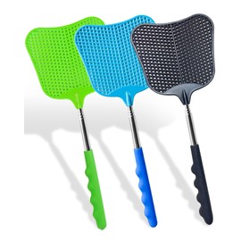 Wapodeai 3 pcs Fly Swatter, Fly Swatters Plastic Telescopic, Large Bug Swatter That Work for Indoor and Outdoor. (Black Blue Green)